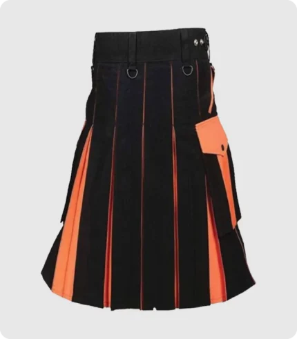 Black & Orange Utility Kilt For Men