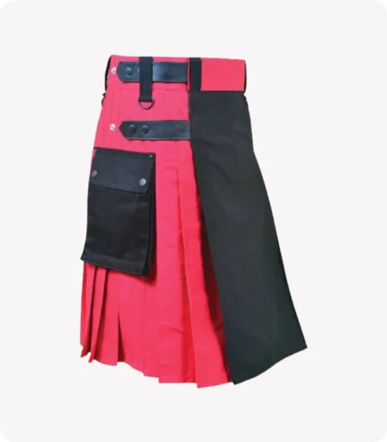 Black and Red Double Tone Kilt With Leather Straps