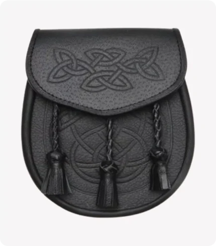 Celtic Interweave Woven Tassel Black Leather Sporran