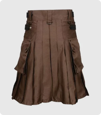 Chocolate Brown Leather Strap Utility Kilt For Active Man