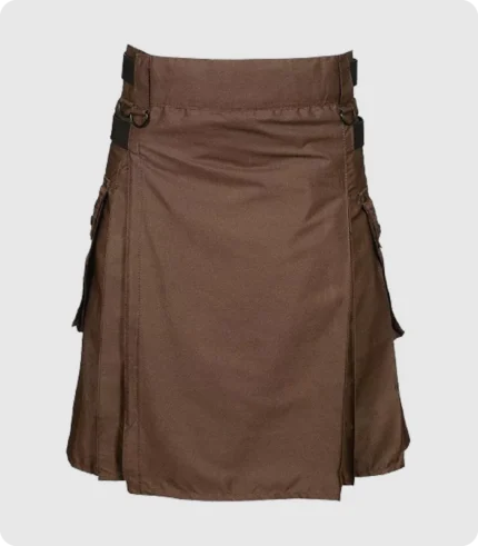 Chocolate Brown Leather Strap Utility Kilt For Active Man