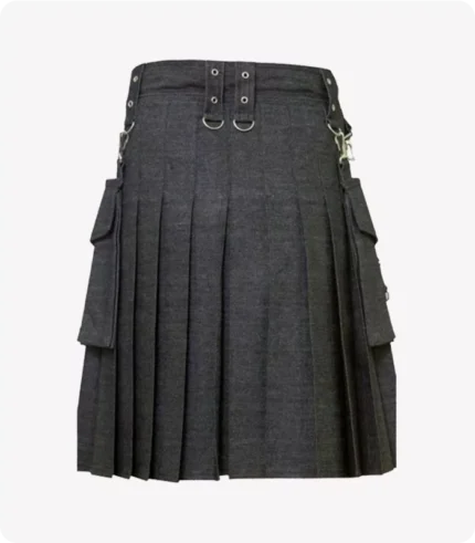 Elegant Relaxed Black Denim Kilt (3)