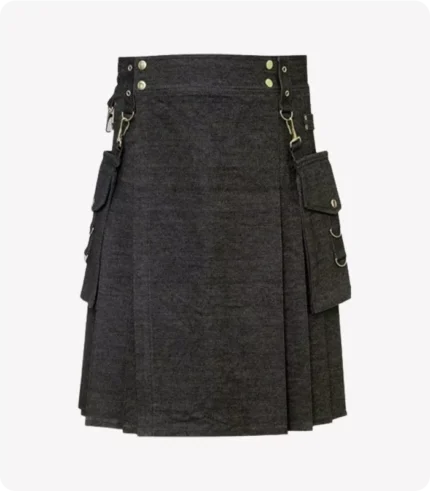 Elegant Relaxed Black Denim Kilt (3)