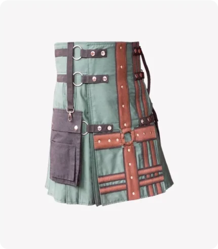 Hunter Green With Brown Medieval Modern Hybrid Kilt