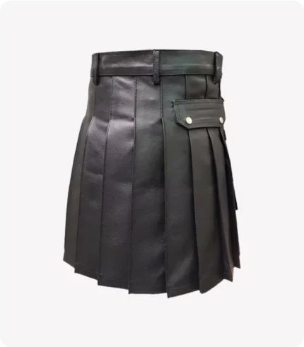 Men Genuine Black Leather Gladiator Pleated Utility LARP Kilt