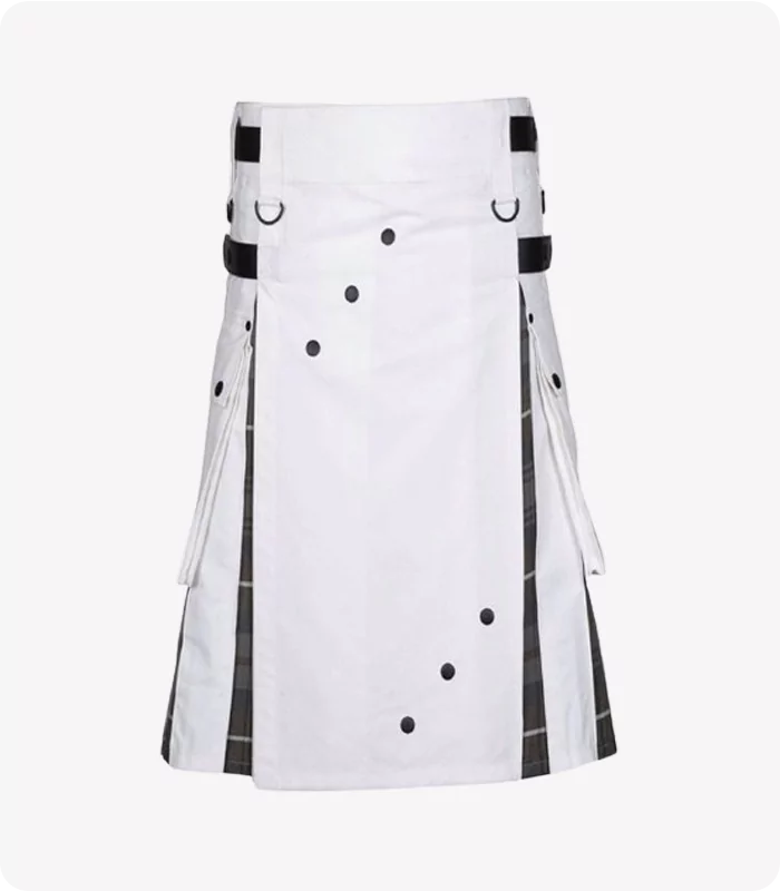 Men's White Cotton Utility Hybrid Kilt