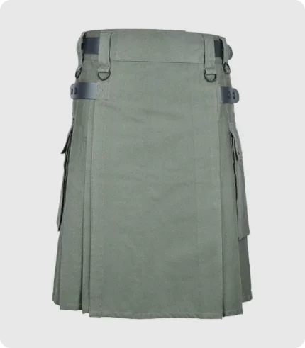 Olive Green Cotton Utility Kilt For Men