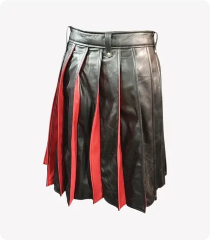 Pleated Black and Red Leather Kilt