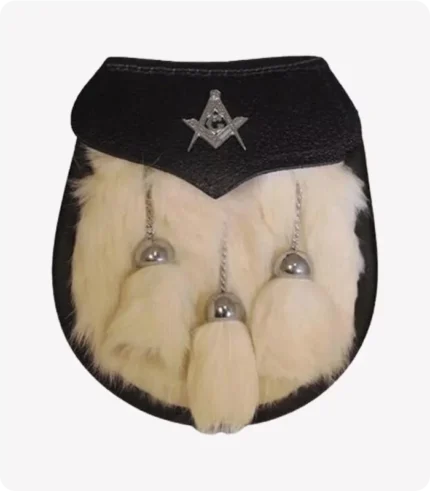 Semi Dress Sporran White Rabbit Fur Masonic Emblem